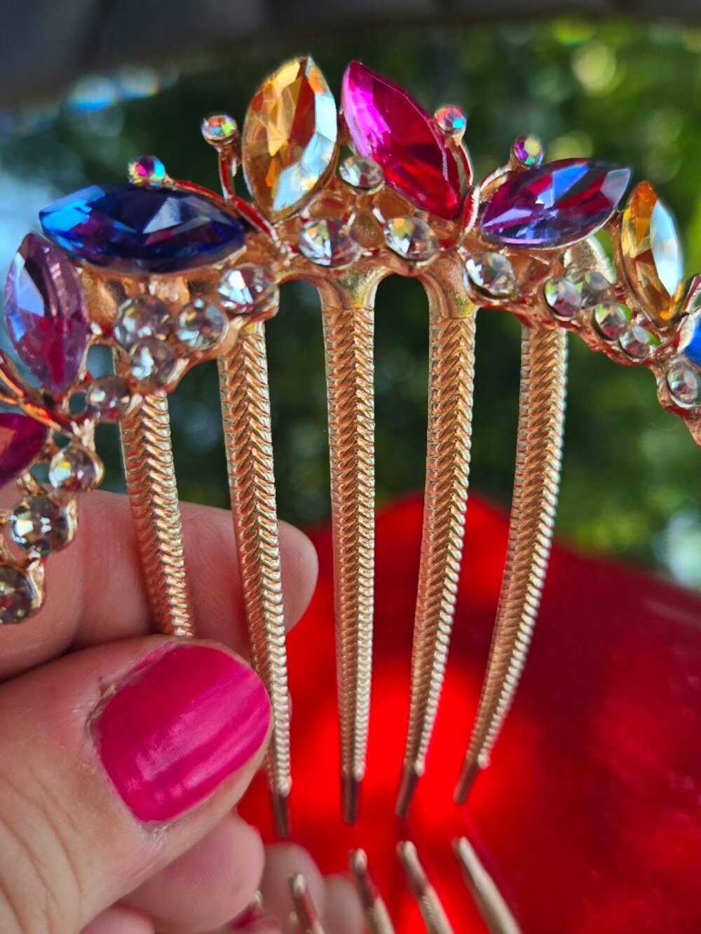 Multi Color Rhinestone Butterfly Hair Comb